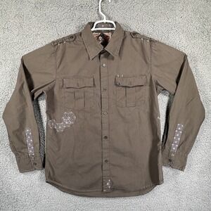 Quiksilver Limited Collection Mens M Button-Up‎ Shirt Long Sleeve Brown Surfer